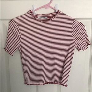 red and white striped ribbed crop top
